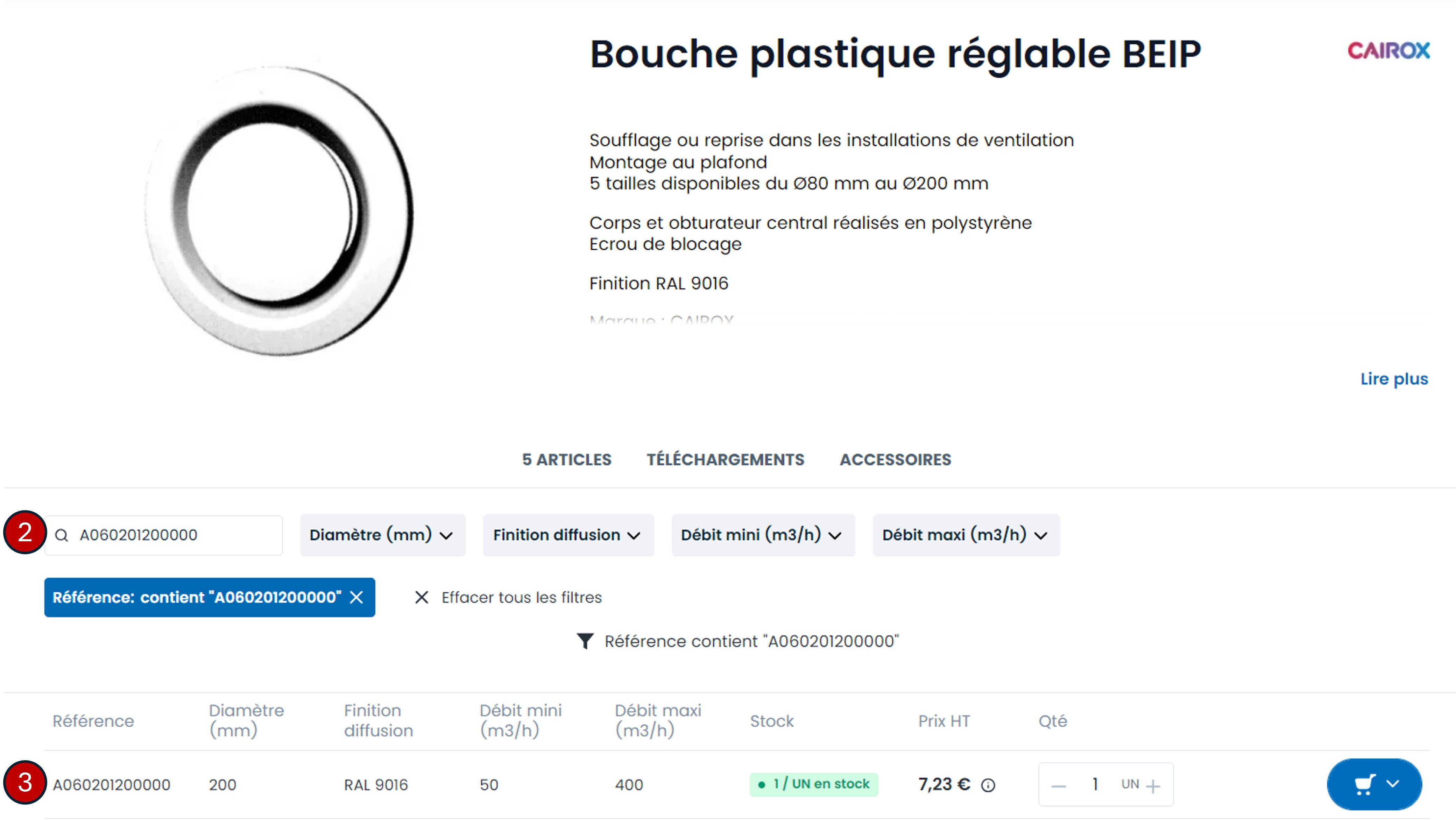 Recherche article sur page produit