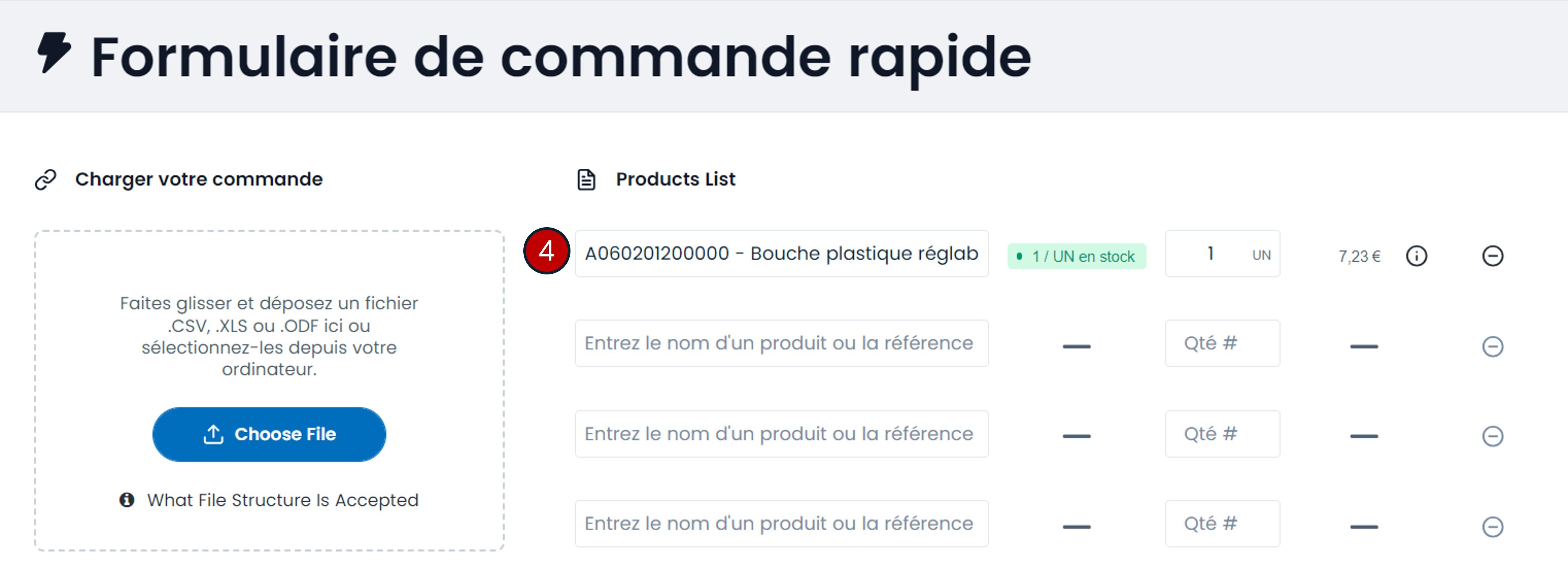 Recherche article commande rapide