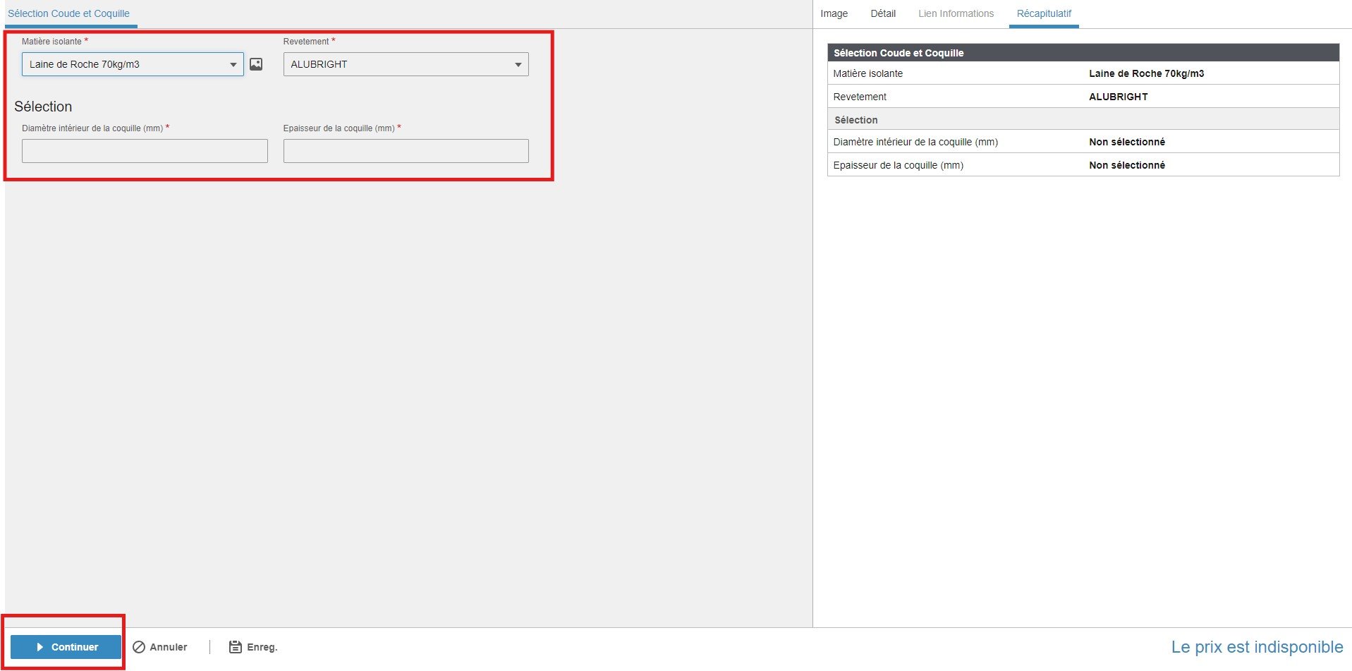 Configurateur produit sélection