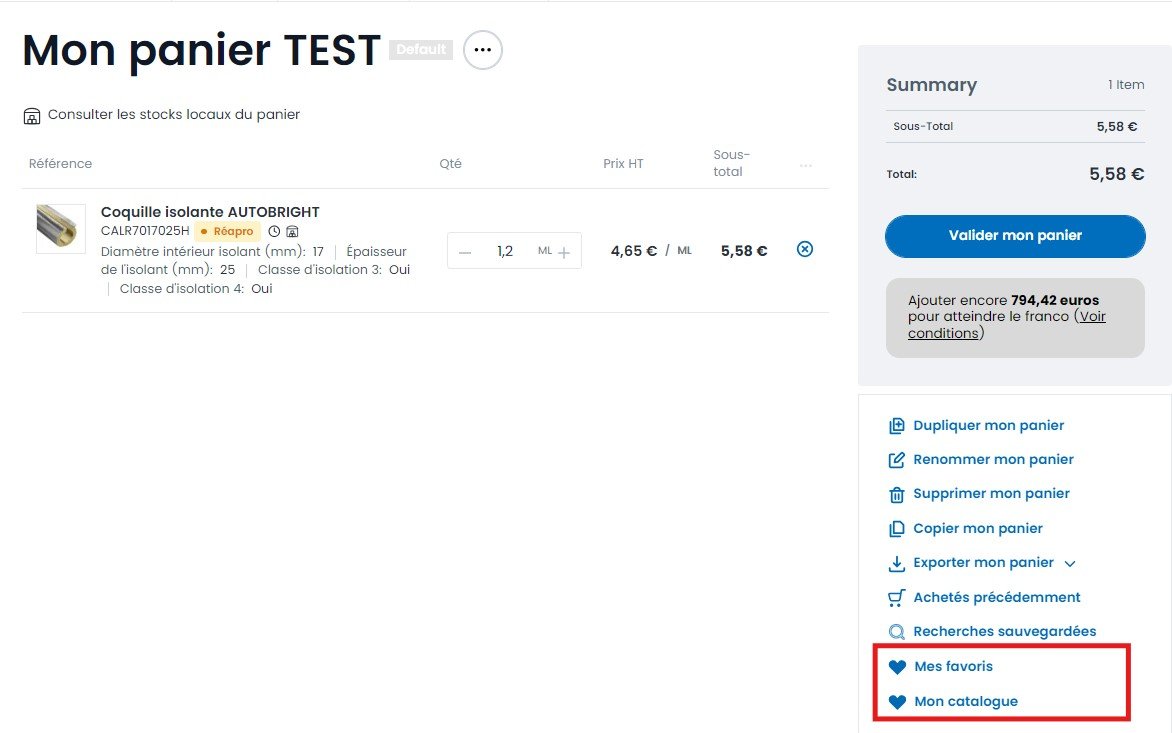 Mes favoris page Mon Panier